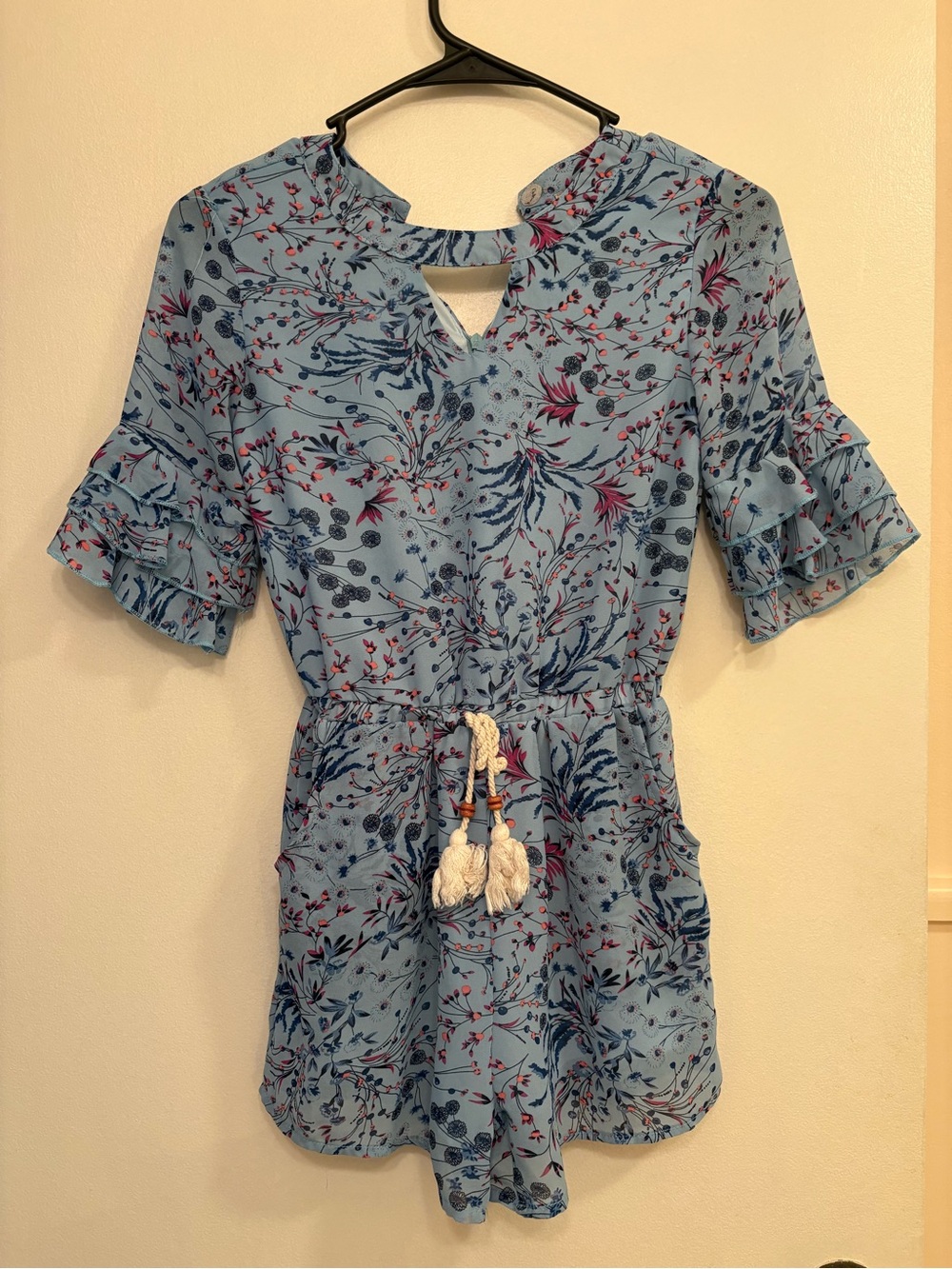 Girls’ Smukke Floral Ruffle Sleeve Romper - Size 14/16